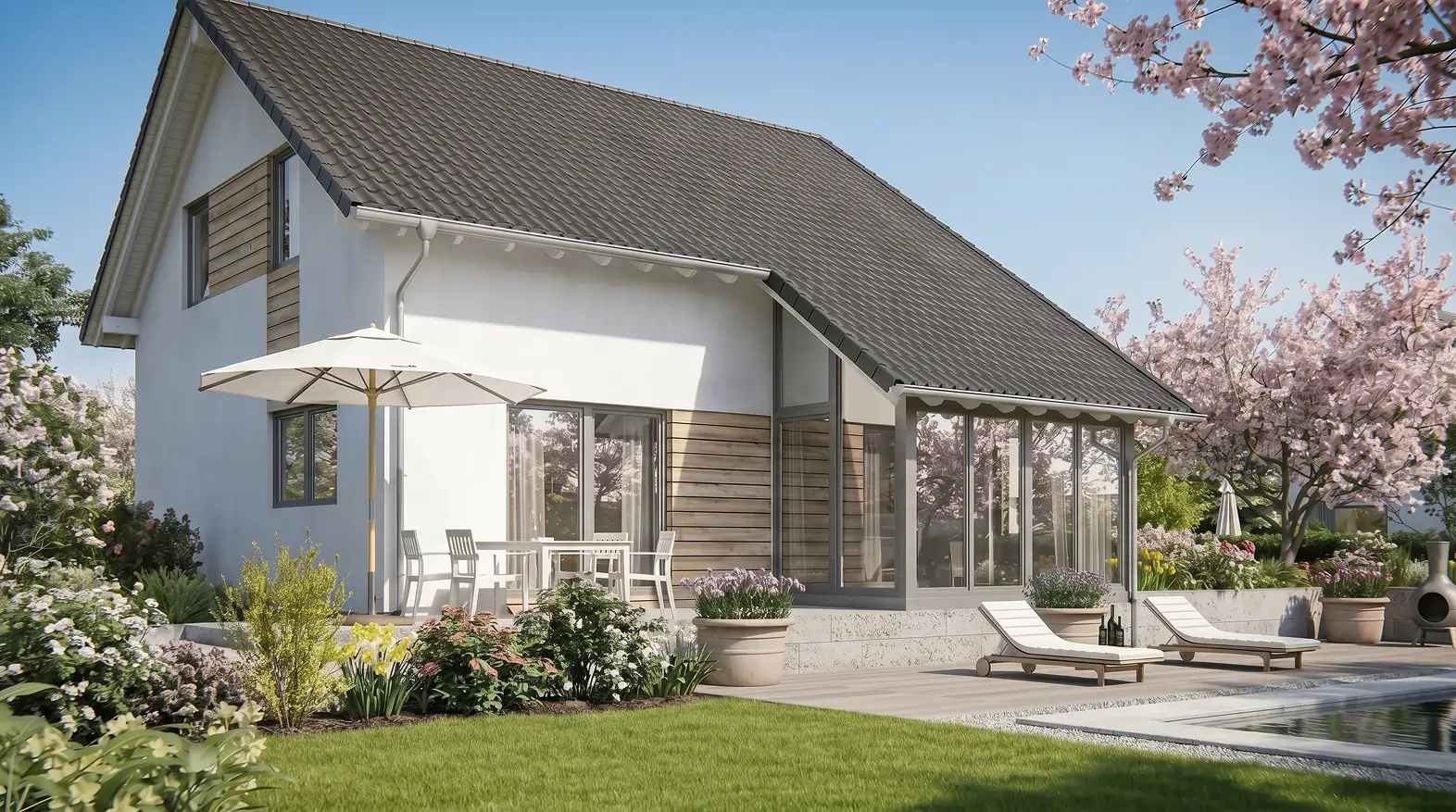 Büdenbender Einfamilienhaus mit Satteldach und Terrasse